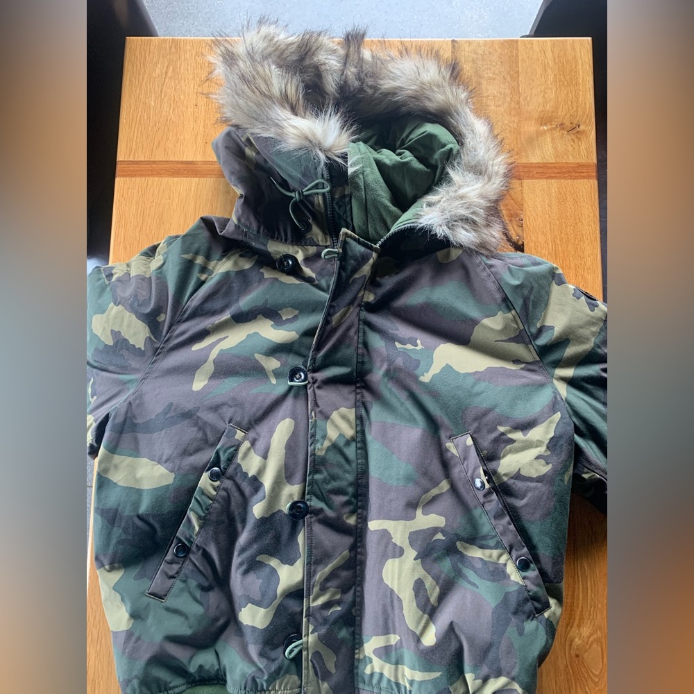 New Ralph Lauren Polo Down Insulated Bomber Men's XL Green Camo Faux Fur Hood